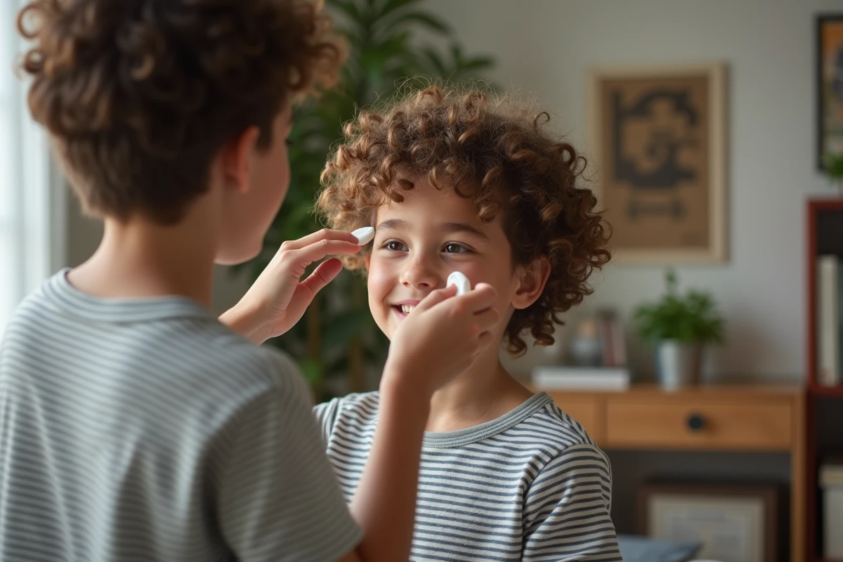 Adolescent appliquant crème sur ses boucles dans sa chambre