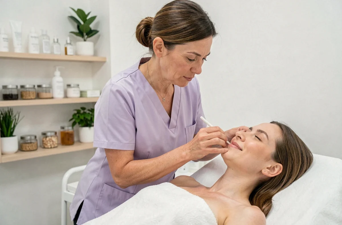 Soin du visage esthétique avancé réalisé dans un institut spécialisé à Caen