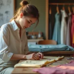 Jeune couturière en atelier créatif et lumineux