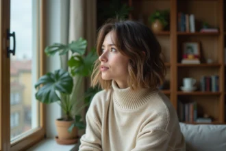 Femme aux cheveux bob dans un appartement moderne