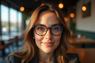 Femme confiante aux sourcils bien dessinés et lunettes rondes