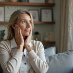 Femme d'une cinquantaine assise dans un cabinet médical