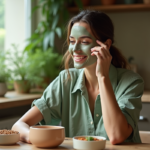 Femme appliquant un masque de lentilles fait maison