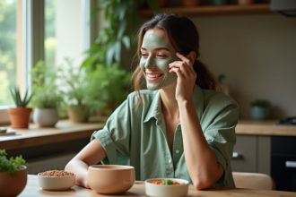 Femme appliquant un masque de lentilles fait maison