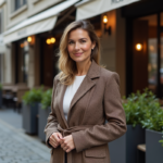 Femme élégante en manteau cintré dans une rue urbaine