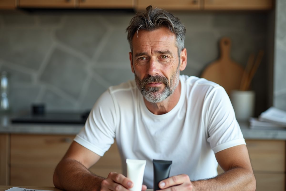 Homme comparant les listes d