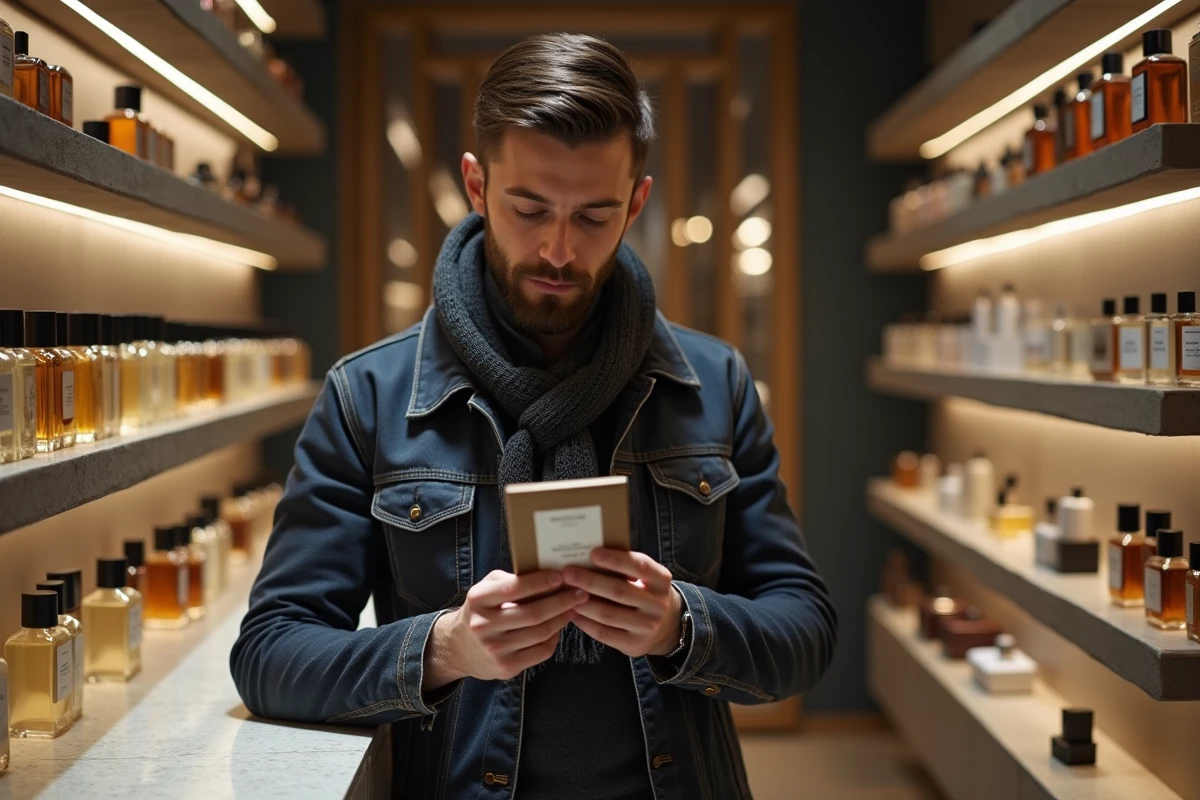 Jeune homme explorant la section parfum d
