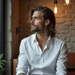 Homme élégant regardant par la fenêtre d'un café