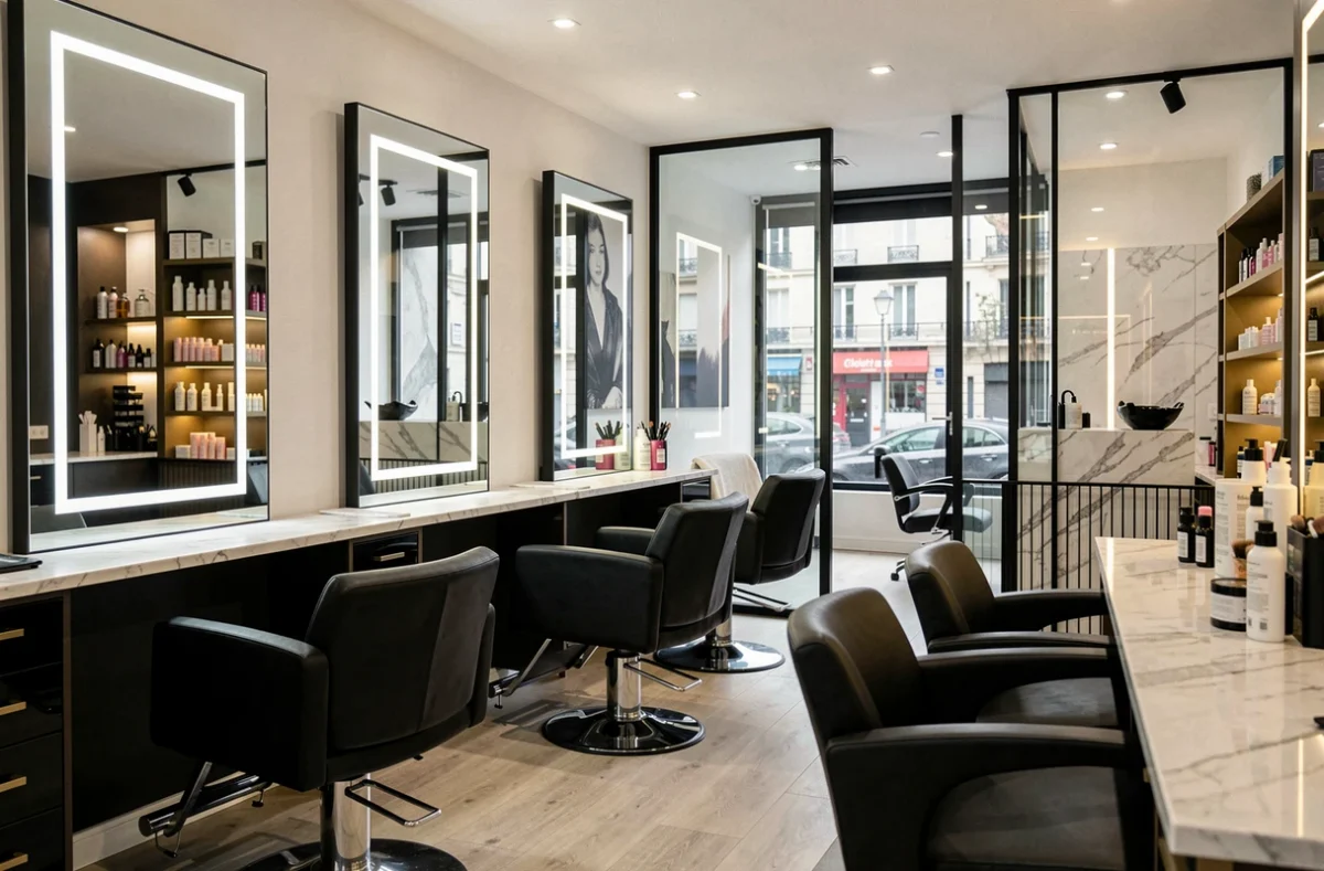 Espace coiffure et institut de beauté combinés dans un salon moderne à Caen