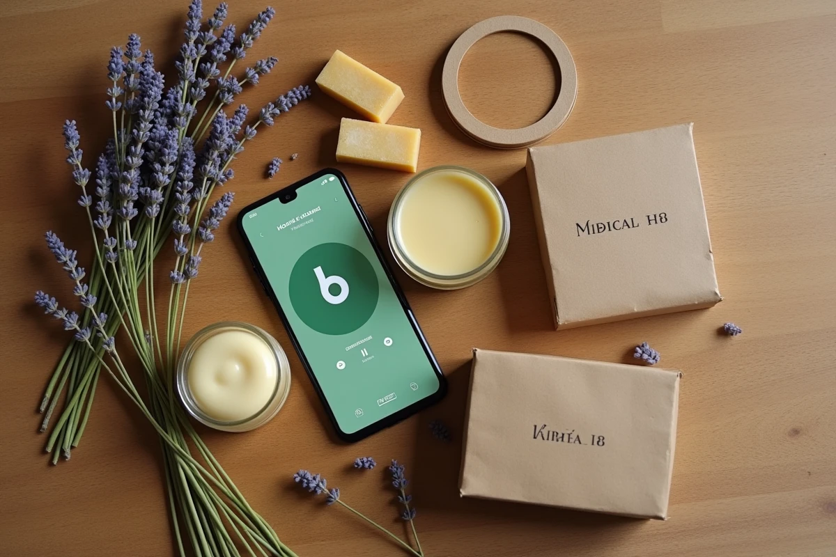 Produits naturels Comme Avant avec score Yuka affiché sur smartphone en vue à plat