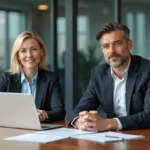 Couple en réunion dans un bureau moderne et calme