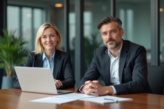 Couple en réunion dans un bureau moderne et calme