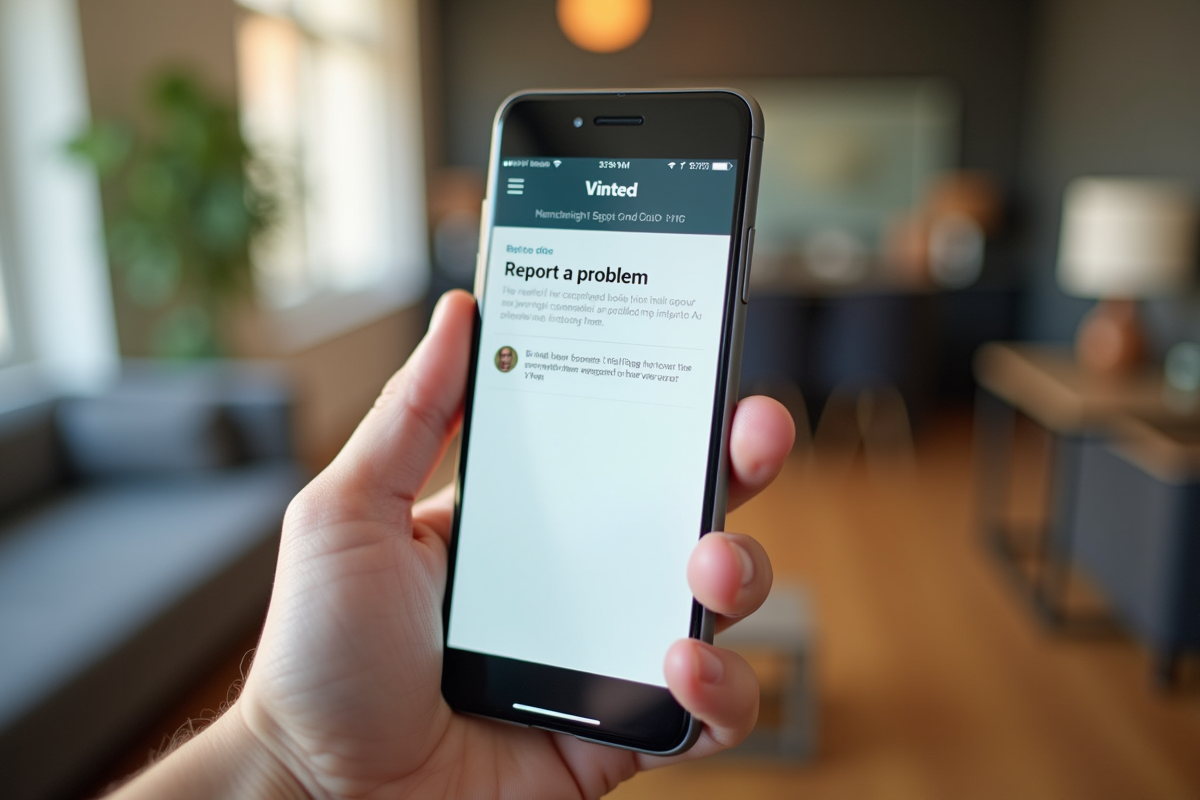 Smartphone affichant la page signaler un probleme Vinted