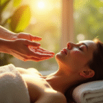 Femme recevant un soin d energie dans un spa naturel