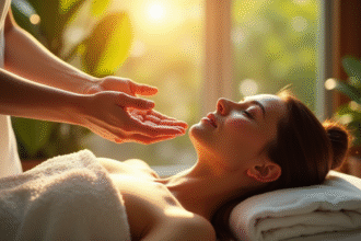 Femme recevant un soin d energie dans un spa naturel